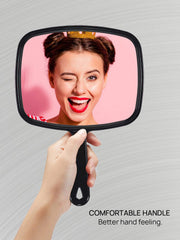 OMIRO 9.3" L x 6.6" W Hand Mirror, Square Black Handheld Mirror with Handle | Salon Mirror Hand Held, Hangable, Travel Mirror for Men Women, Distortion-Free Reflection, for Shaving and Makeup