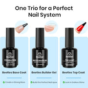 Beetles Builder Gel for Nails with Gel Base and Top Coat Set 3Pcs | 3-Step Clear Builder Nail System for Nail Overlay, Strengthening and Apex Building, UV Lamp Cured