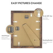 Hongkee 8x10 Picture Frame with Real Glass Wood Frame(Rustic Brown, 1 Pack) | Fits 8 x 10 Photos for Wall or Tabletop Display - Includes Easel Back, Vertical Hang - Ideal for Home, Office