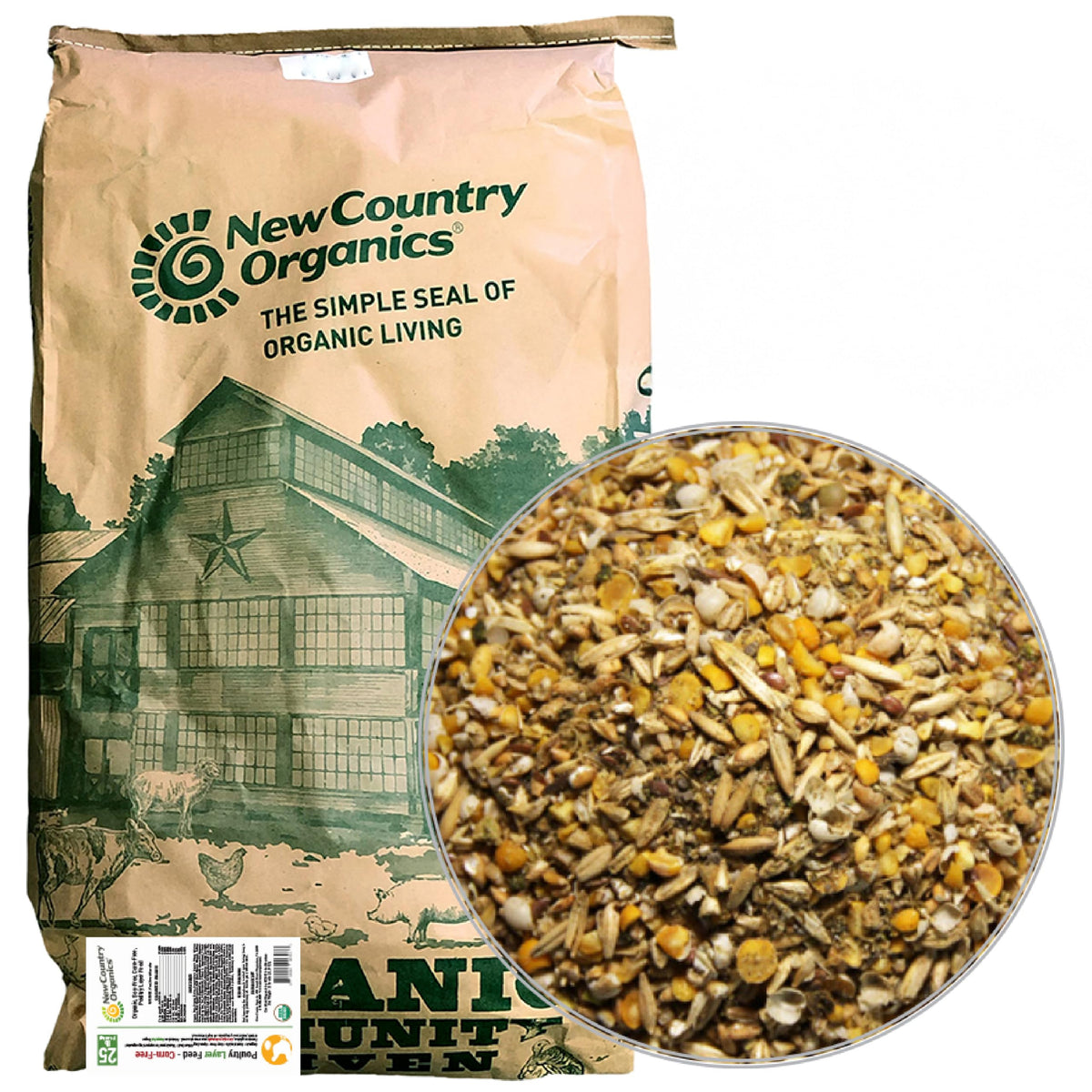 New Country Organics | Corn-Free Classic Layer Chicken Feed for Laying Hens | Corn-Free and Soy-Free | 17% Protein | Certified Organic and Non-GMO Chicken Food | 25lbs Bag