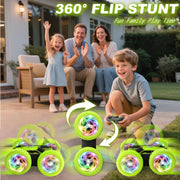 FDCTR Remote Control Car, Stunt RC Cars, 2.4GHz Double Sided 360° Flips RC Crawler, Outdoor Toys for Kids Ages 4-8, Upgraded USB-C Modular Battery, 5 6 7 8 9 10 +Year Old Boys Birthday Gifts Green