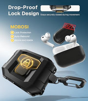 MOBOSI for AirPods Pro 3 Case 2025 with Drop-Proof Lock, Black | Cleaning Kit & Keychain, Compatible with MagSafe, Military-Grade Protection Hard Cover for iPods Pro 3rd Generation