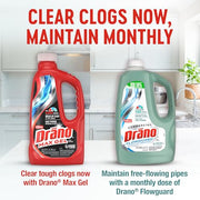 Drano Max Gel Drain Clog Remover & Cleaner, Safe for All Pipes/Septic, 32oz | Works on Tough Hair, Grease, Soap & Food Clogs, Cuts Through Standing Water, Protects Against Pipe Corrosion, Kitchen & Bath