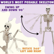 JOYIN 5 PCS Posable Halloween Skeleton Decor 16 Inches, Full Body Posable Joints Hanging Skeletons for Halloween Decorations, Graveyard Props, Haunted House Accessories, Spooky Scene Party Favors