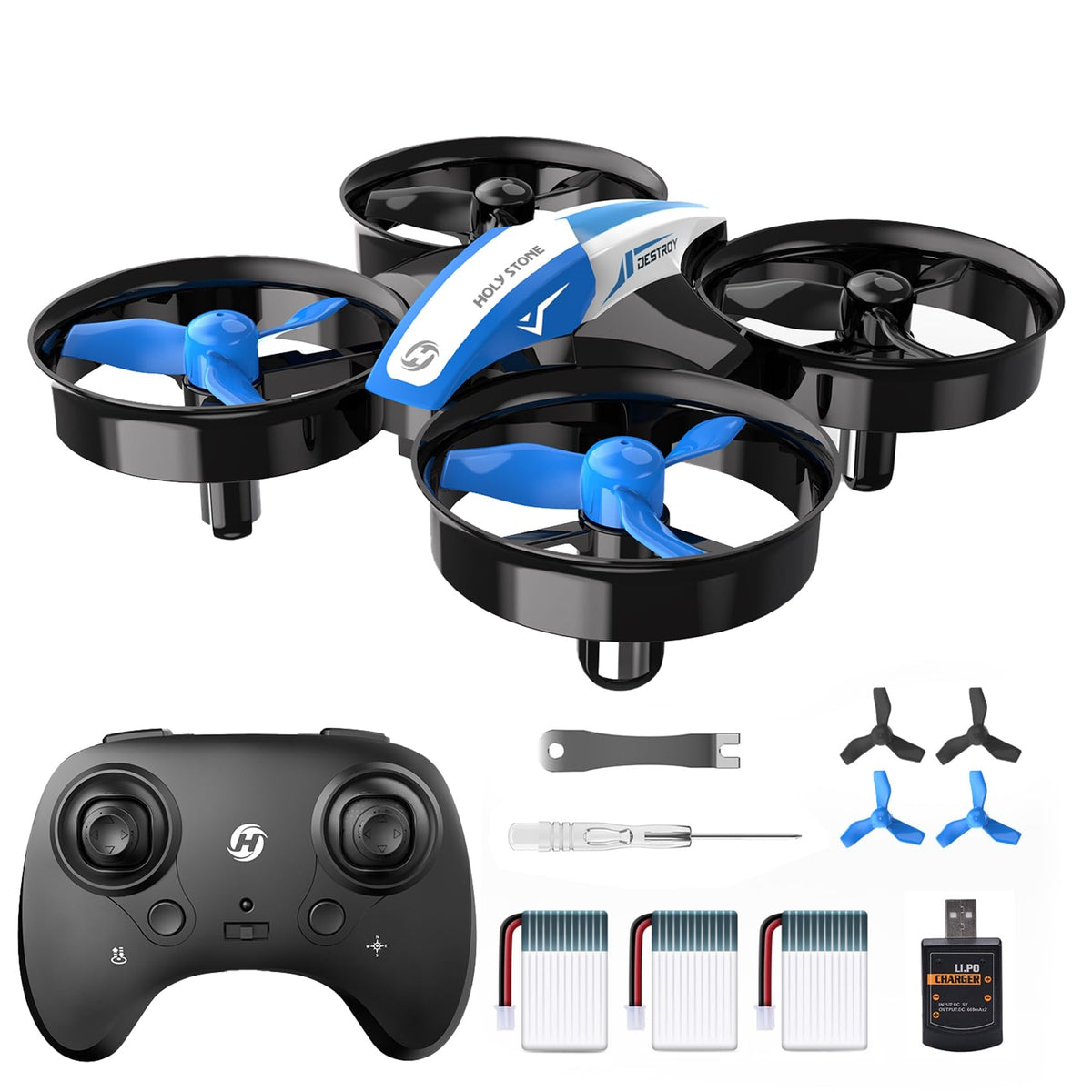 Holy Stone Mini Drone for Kids and Beginners RC Nano Quadcopter Indoor Small Helicopter Plane with Auto Hovering, 3D Flips, Headless Mode and 3 Batteries, Great Gift Toy for Boys and Girls, HS210 Blue