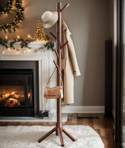 Pipishell Solid Wooden Coat Rack Freestanding with 8 Hooks, Brown | 3 Height Options, 100% Pine Wood, Tool-Free Assembly, Large Triangular Base, Smooth Rods & Hooks Prevent Clothing Snags