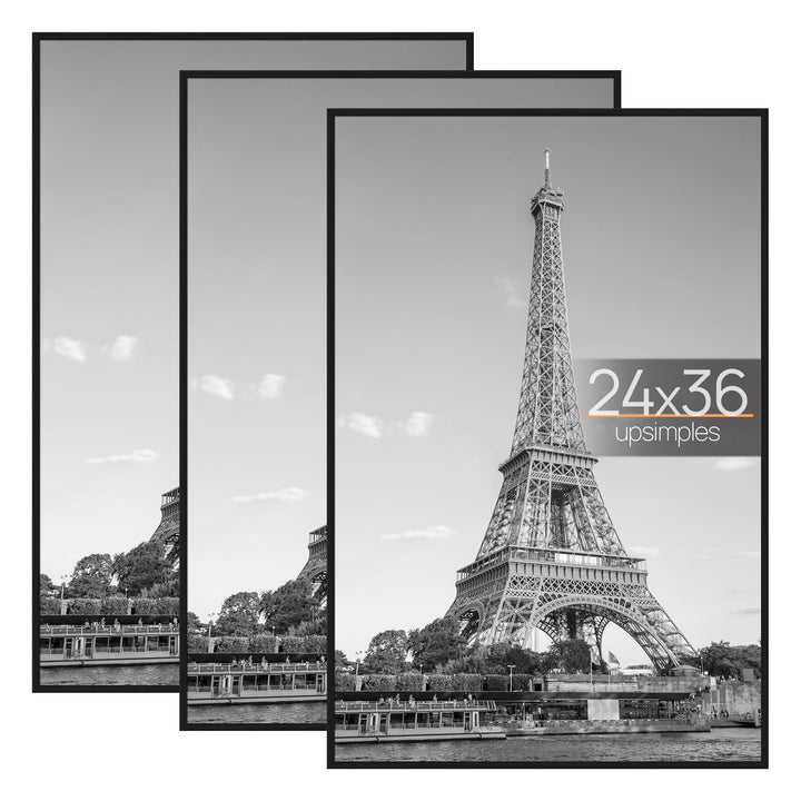 upsimples 24x36 Poster Frame, Easy Slide-In Assembly, Black, 3 Pack | Gallery Wall 24 x 36 Picture Frames Set for Family, Wedding, Christmas, Easy to Change Photos