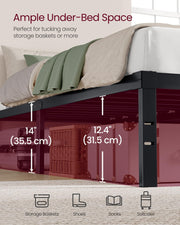 VASAGLE Full Metal Bed Frame, 14 Inches Tall, 1100 lb Weight Capacity | Heavy-Duty Platform Bed, No Box Spring Needed, Under-Bed Storage, Mattress Retainers, Easy Setup, URMB652BD02S