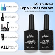 Beetles No Wipe Gel Top Coat and Base Coat Set for Gel Nail Polish | 2Pcs 15ml Super Shiny and Long Lasting Soak Off UV/LED Lamp Nail Art Design Gift