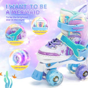 NEMONE Mermaid Adjustable Light up Roller Skates for Girls Boys | 4 Size Purple Blue Roller Skates for Toddlers, Beginner Kids Butterfly Roller Skates Indoor Outdoor