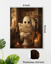Funny Ghost Halloween Bathroom Wall Art Gothic Canvas Print Poster Framed | Ghost Toilet Poster Picture Halloween Bathroom Wall Decor for Home Restroom 8x10 Inch Framed