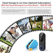 Orbitell 1080p Wireless Wi-Fi Video Doorbell Camera with Two Way Audio, Night Vision, Cloud Storage, Smart AI Motion Detection, Support 2.4GHz Wi-Fi only