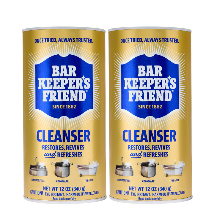 Bar Keepers Friend Powder Cleanser, 12 oz x 2, Multipurpose Cleaner, Degreaser & Remover for Burnt Stainless Steel Pots and Pans, Rust Stains, Hard Water Deposits & Soap Scum