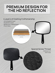 OMIRO 9.3" L x 6.6" W Hand Mirror, Square Black Handheld Mirror with Handle | Salon Mirror Hand Held, Hangable, Travel Mirror for Men Women, Distortion-Free Reflection, for Shaving and Makeup