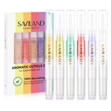 SAVILAND Natural Cuticle Oil Pen 6Pcs Vitamin E for Damaged Thin Nails | Revitalizing Cuticle Softener, Overnight Repair, Nail Strengthener, Plant-Based Jojoba & Olive Oil, Mess-Free Pen Applicator