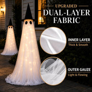 2 Pack 5 Ft Large Light Up Ghost Decor - Halloween Decorations Outdoor | Double-layered fabric, water bags and stakes, 8 light modes with timer, battery or USB power for porch and lawn