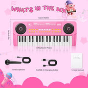 Upgraded 37 Keys Kids Piano Keyboard with Mic for 3 4 5 6 Boys Girls - Pink | Portable Toddler Music Toys Musical Instrument Birthday Xmas Gift