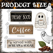 Lineshading 4 Pcs Halloween Coffee Table Decor Wooden Ghost Coffee Bar Sign | Stackable Blocks Bar Farmhouse Rustic Ghost Tiered Tray Decor Festive Boo Wooden Signs Home Office Kitchen Shelf