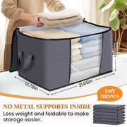 Fab totes 6 Pack Storage Bags for Clothes Blanket Storage Bins with Lids | Foldable Closet Organizers with Zippers,Window and Handles,Fabric Storage Bins for Sweater,Comforter,Bedding,Dorm essentials