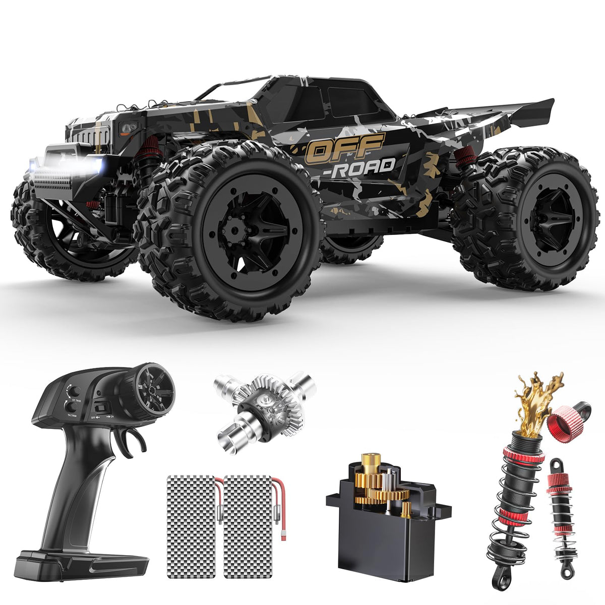 DEERC 9309E RC Cars for Adults 40KPH,All Terrain Fast Remote Control Cars | 1/16 Scale RC Monster Truck,2.4Ghz 4WD Waterproof Electric High Speed Car,Monster Truck with 2 Batteries for Boys & Kids