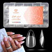 Modelones Short Almond Nail Tips 360pcs Clear Pre-etched Fake Press On Nail | Clear Soft Full Cover Half Matte Acrylic Gel Tips Extension for Salon & Home Use 15 Sizes