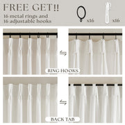 TWODRAPES Natural Pinch Pleated Linen Semi Sheer 84 Inch Curtains 2 Panels | Pinch Pleat Hooks Rings, Back Tab, Cream Ivory Birch, Boho Neutral, Textured Linen, Window Curtain for Living Room Bedroom