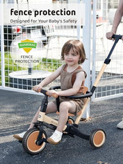 newyoo TR008 5-in-1 Tricycle for Toddlers 1-3, Toddler Bike, Birthday Gift | Toddler Trike with Safety Bar and Parent Push Handle Converts to Balance Bike, Fun Outdoor Toy for Boys and Birls, Khaki