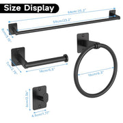 KLJKPA Black Bathroom Accessories Set, 4-Piece Bathroom Hardware Set | 24 inch Towel Bar, Towel Racks for Bathroom, Robe Towel Hooks, Toilet Paper Holder Wall Mounted