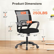 BestOffice Ergonomic Office Chair | Mid-Back Swivel Desk Chair | Dark Black | with Lumbar Support, Adjustable Height & Breathable Backrest | Sponge Seat & Rolling Wheels | for Home, Office | Pack of 1