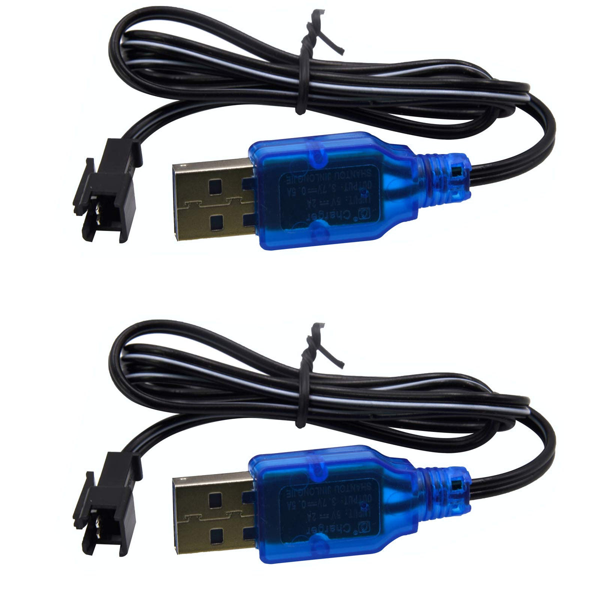 Blomiky 2 Pack 3.7V 0.5A Lithium Battery Charge Cable with SM-2P Black Plug for Some Kind of Mini RC Amphibious Stunt Car Boat Trucks 1S Li-ion and Li-Po Battery / 3.7V USB 2