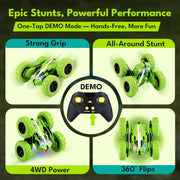 Threeking Remote Control Car Rc Flip Stunt Cars Toys Gifts for Kids Ages 6+ | Upgraded USB-C Modular Batteries 4WD Unique AUTO DEMO RGB Eye-Friendly Lights 360° Flips Double Sided Driving Stunt Car