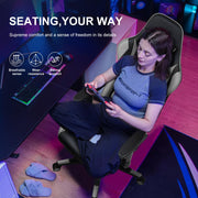 GTPLAYER Gaming Chair with Footrest, Ergonomic Computer Game Desk Chair, Reclining Gamer Chair Seat Height Adjustment, Swivel Rocker with Headrest and Lumbar (Gray)