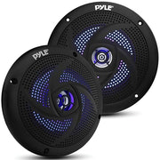Pyle Marine Speakers -5.25 Inch 2 Way Waterproof and Weather Resistant Outdoor Audio Stereo Sound System with LED Lights,180 Watt Power and Low Profile Slim Style -1 Pair -PLMRS53BL (Black)
