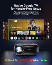 NexiGo PJ40 Pro Google TV Projector, Native 1080p, 4K Support, AI Image Enhancement, 800 ANSI Lumens, Smart Projector with Auto Keystone, 20 W Speakers, Backlit Remote, Wi-Fi & Bluetooth
