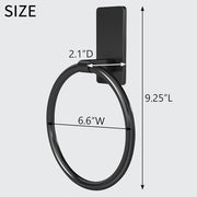 STWWO Hand Towel Holder for Bathroom, Adhesive Round Towel Ring, Black | for Bath RV Kitchen, Self Adhesive No Drill Hole, Easy to Install
