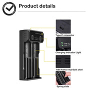 18650 Battery Charger for 3.7V/3.6V Li-ion Batteries 26650 18650 21700 14500 16340(RCR123), Ni-MH/Ni-Cd AA AAA C Batteries-Upgraded