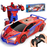 Qumcou Spider-Themed Toys for Boys 3-8,1:16 Transforming Remote Control Car | Easy 2.4GHz Controls, One-Button Transforming RC Cars.Shining Red Blue Light,360° Spins for Indoor Play.Fun Gift for Boys
