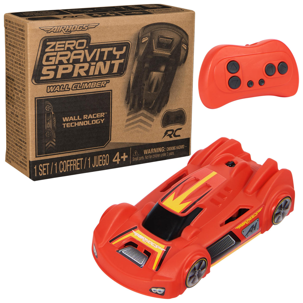 Air Hogs Zero Gravity Racing Wall Climber RC Car | Drives on Walls, Floors & Ceilings, Easy to Use Remote, USB-C Rechargeable, RC Car Toy Gifts for Kids Ages 4+