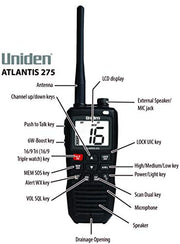 Uniden Atlantis 275 Handheld Two-Way VHF Marine Radio, Floating IPX8 Submersible Waterproof, Large Dual-Color Screen, 6-Watt, All USA/International/Canadian Marine Channels, NOAA Weather Alerts