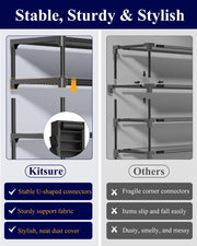 Kitsure 10-Tier Shoe Rack with Cover, Vertical Shelf, 17.5" Wide, Black | Space Saving Shoe Storage with Side Pocket, Shoe Organizer for Closet, Entryway, Bedroom, Zapateras Cabinet
