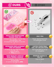 Rhinestone Picker Tool Kit: 2Pcs Rhinestone Picker Handle, Dual-Ended Rhinestones Applicator Dotting Pen with 12 Upgraded Plastic Replacement Tips, Clay, Bedazzling Tools for Nail Art Craft (Pink)
