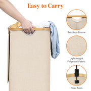 Lifewit 105L Large Laundry Basket with Lid, Removable Bags, Beige | Foldable Laundry Hamper with Bamboo Handles, Tall Laundry Bin, Dirty Clothes Hamper for Laundry Room, Bedroom, Bathroom, Dorm