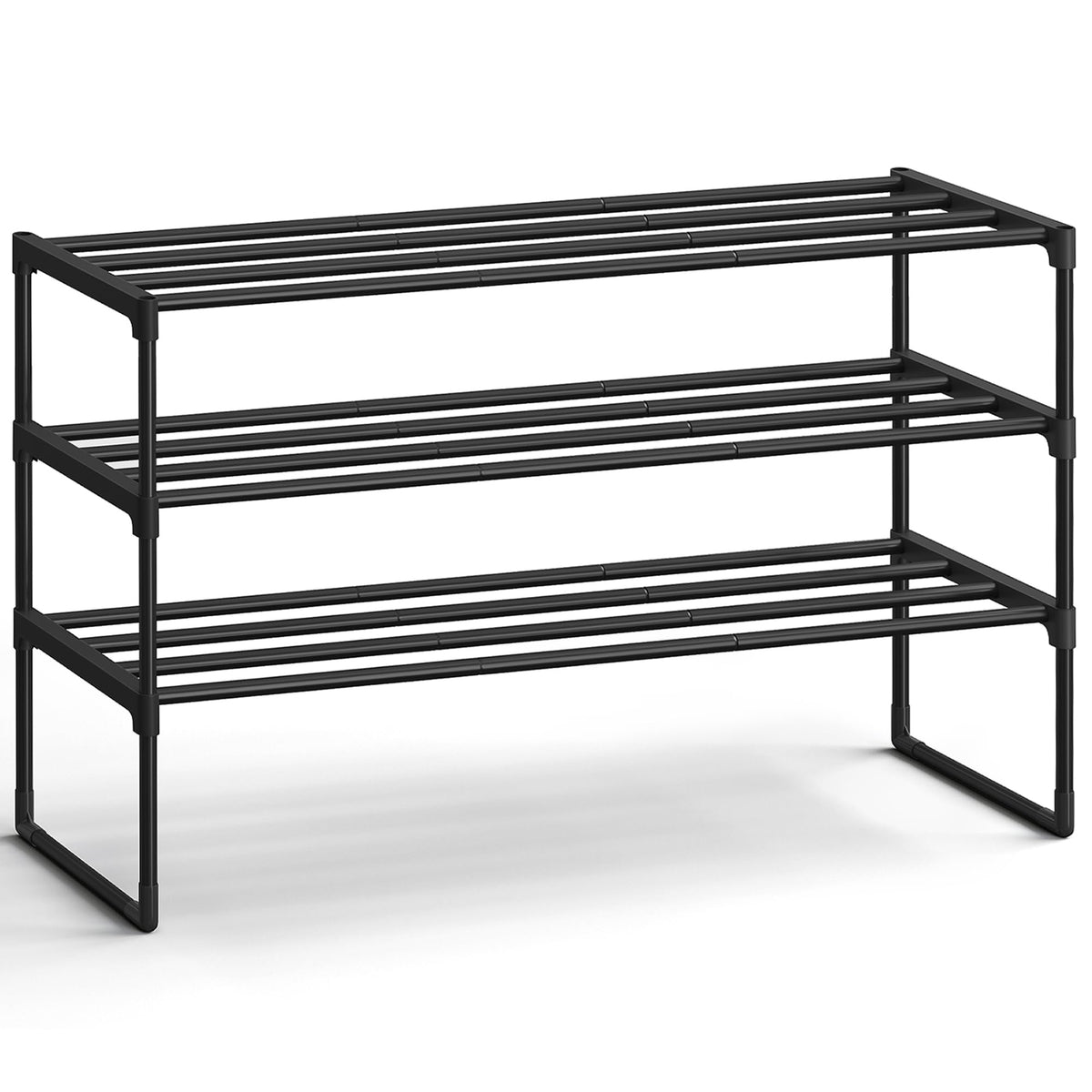 SONGMICS Shoe Rack, 3-Tier Shoe Organizer, Metal Storage Shelf | for Entryway, Upright or Upside Down, for 16-20 Pairs, Stackable, 11.8 x 36.2 x 21.7 Inches, Black ULSA303B02