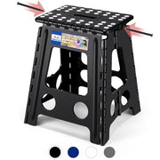 ACKO 16 Inch Folding Step Stool with Safety Lock, Holds 400 lbs, Black | Portable Foldable Stools with Handle, Heavy Duty Collapsible Non-Slip Foot Stool for Adults & Kids, Kitchen Bathroom Outdoor