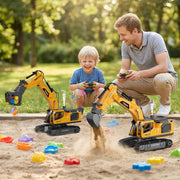 Noizka Remote Control Excavator Toy for Boys, 3-in-1 RC Excavator with Alloy Bucket, Breaker & Grapple, Construction Vehicle Toys with Lights & Sounds, 2×1200mAh Batteries, Birthday Gift for Kids 8-12