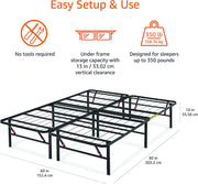 Amazon Basics Bed Frame with Storage, Foldable Metal Platform, Sturdy Steel, No Box Spring Needed, 14-inch High, Tool-Free Setup, Noise Free, Easy Assembly, Queen Size, Black