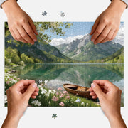 PQIKTUV Spring Mountain Lake Puzzles for Adults 1000 Pieces | Wooden Boat Landscape Jigsaw Puzzle, Nature Scenery 1000 Pieces Puzzles for Adults, Wall Decor, 27.56x19.7 Inch