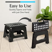 Handy Laundry Folding Step Stool 9 Inch, Black, Non-Slip Holds 300 lbs | 9 Inch, Black, Foldable Collapsible Step Stool, Non-Slip, Holds 300 lbs, Kitchen Bathroom Bedroom, Adults